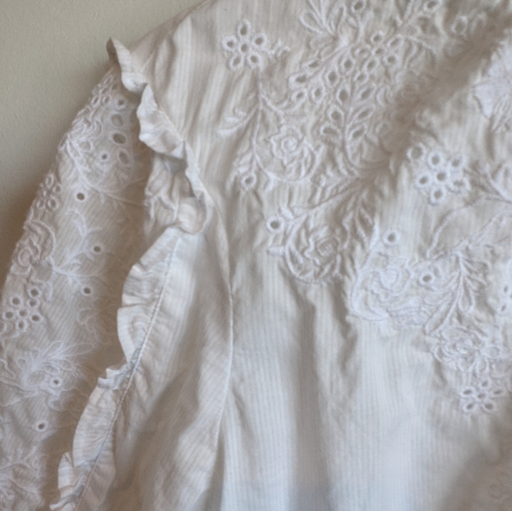 Embroidered Eyelet Prairie Button Up Blouse - Picture 12 of 15